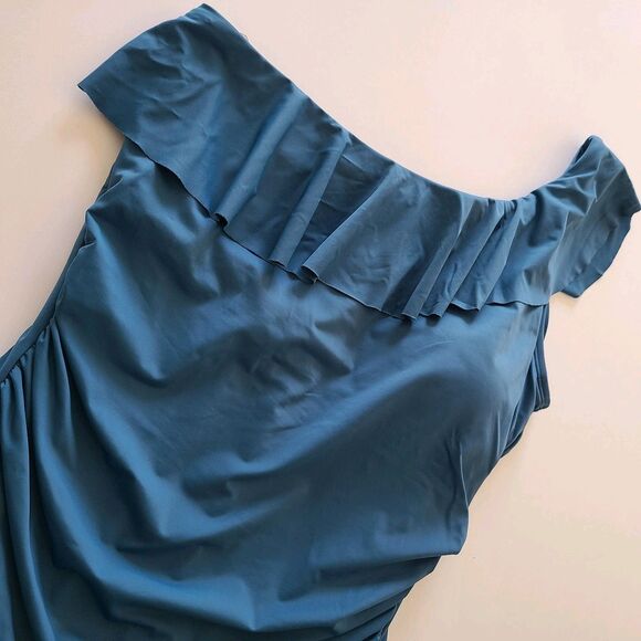 Hilor Women's One Piece One Shoulder Swimwear Asymmetric Ruffle Monoki Size 16 - Picture 6 of 9